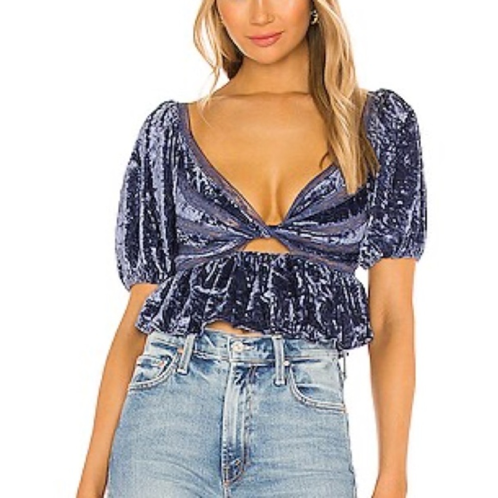 Free People Yours Truly Velvet Peplum Top S